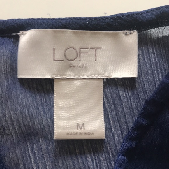 🎃LOFT- Navy Blue Sheer Ruffled Tier Shirt-M - Picture 5 of 14
